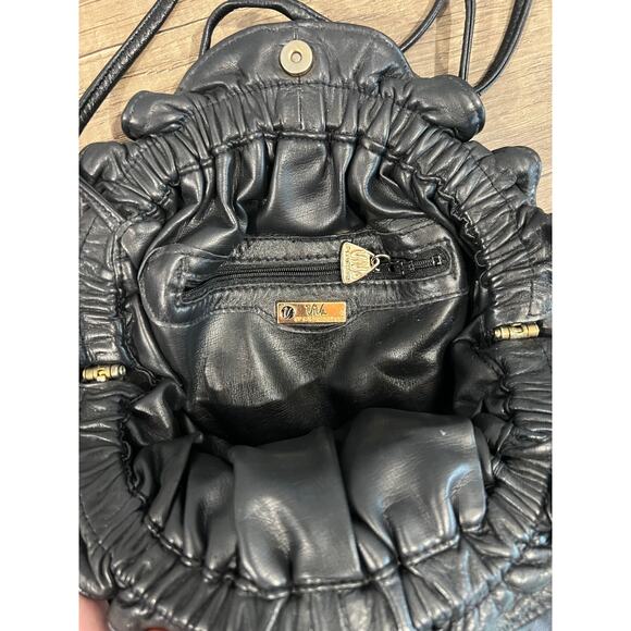 Via Spiga Black Leather Drawstring Shoulder Bag with Snakeskin Accent - Picture 11 of 11